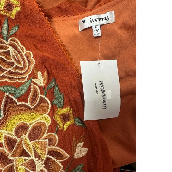 Brick burnt orange long maxi dress cover-up floral embroidered asymmetrical gown - Picture 5 of 5